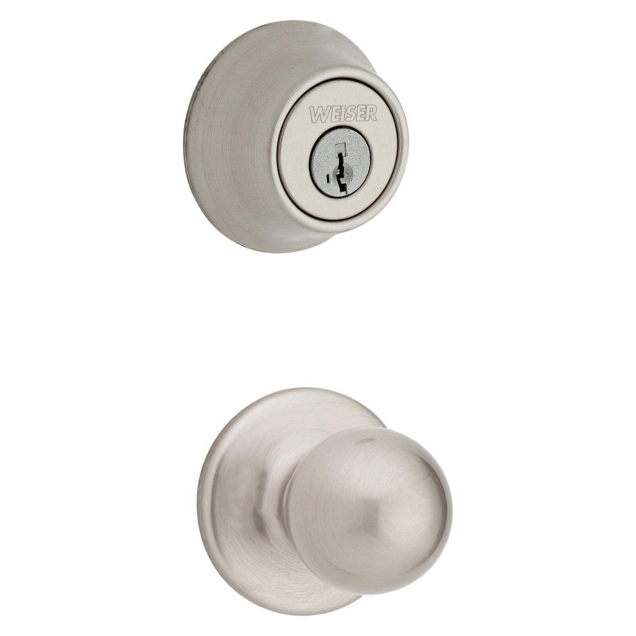 Weiser Fairfax Ball Door Knob & Deadbolt Lock Combo Pack, Satin