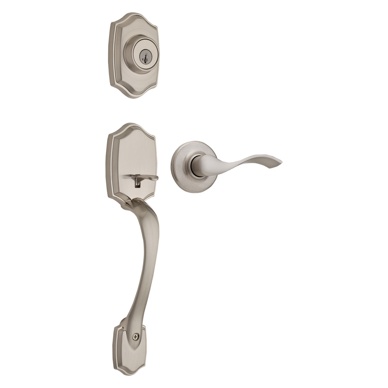 Prescott x Toluca Satin Nickel Exterior Door Handle Set/Entry Door Lock  with Key