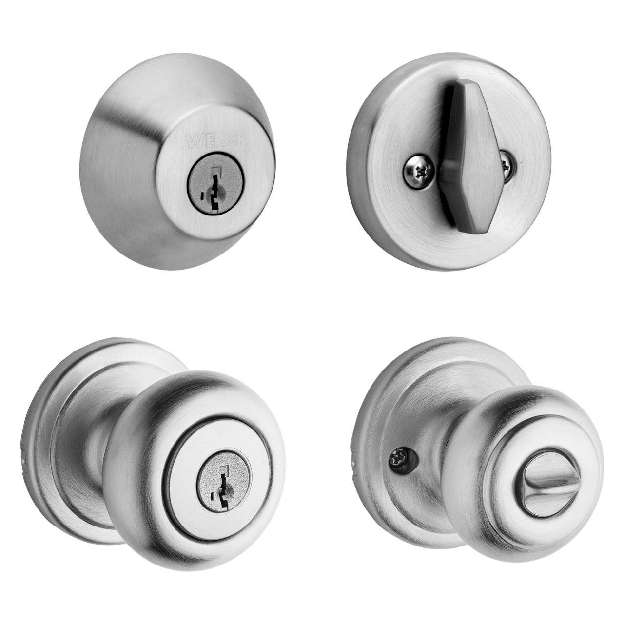 Weiser Yukon Ball Door Knob & Deadbolt Lock Combo Pack, Satin Nickel