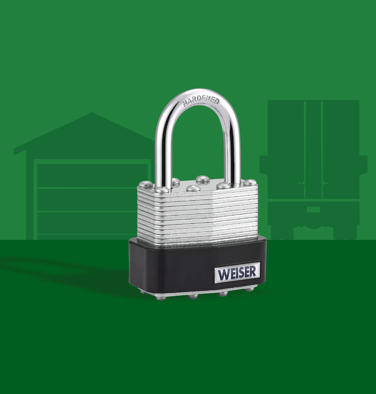 Padlock on green background
