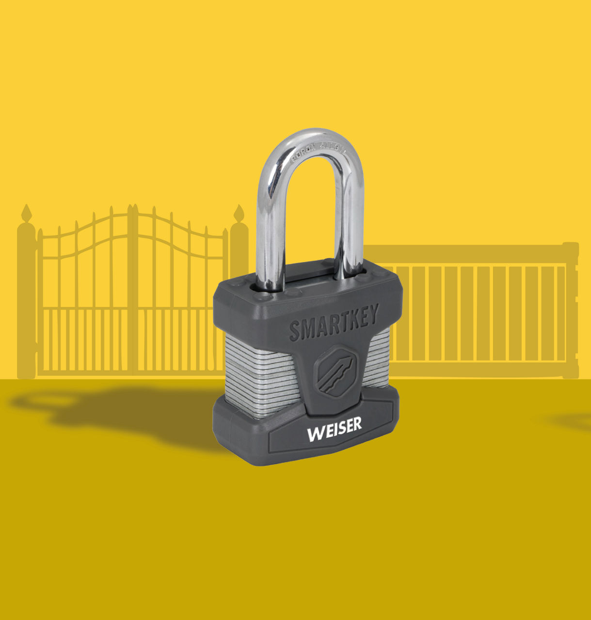 Padlock on yellow background